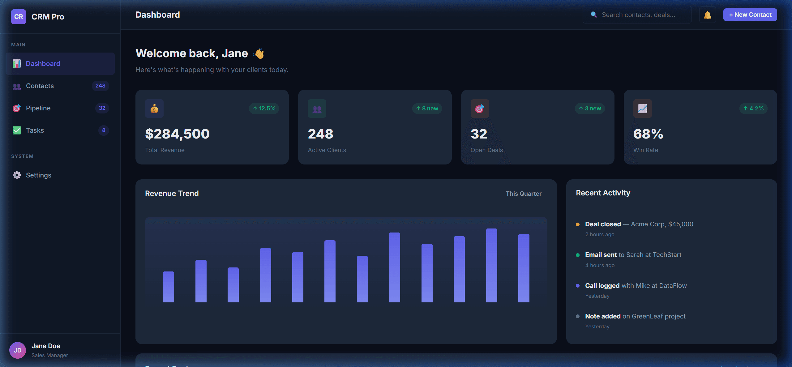 CRM / Client Dashboard preview